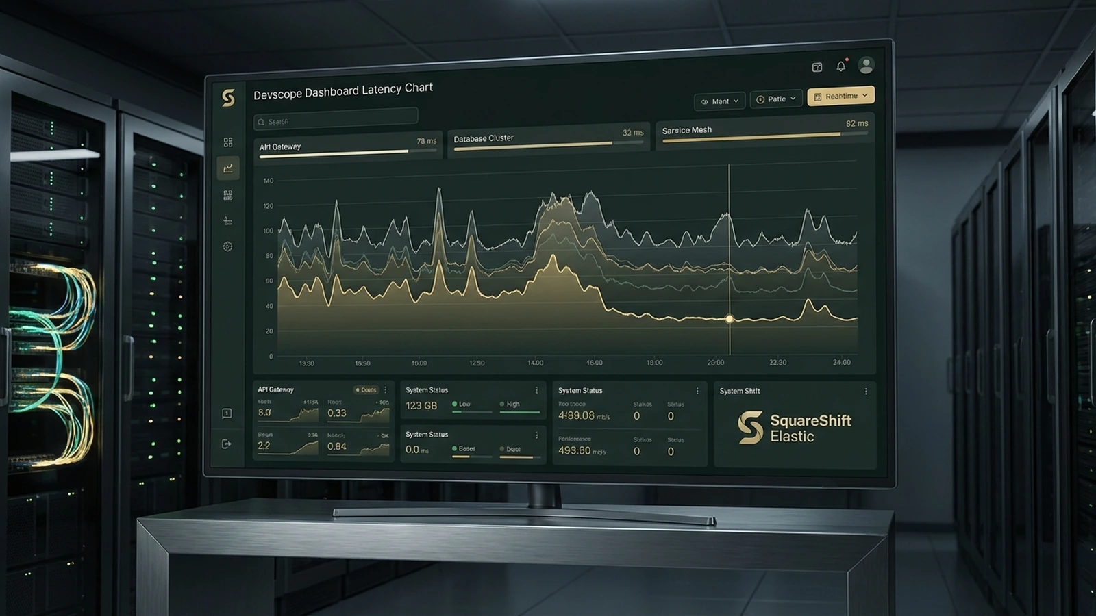 SquareShift Compass latency chart showing API request response times over local development session with performance trend analysis